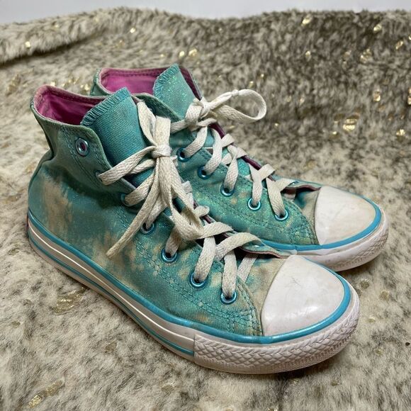 5 for $25🔥Converse High Top Blue Acid Washed Sneakers Girls Size 2 - Picture 2 of 8